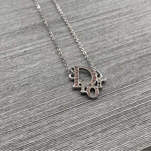 Dior Crystal Logo Necklace – Silver Tone